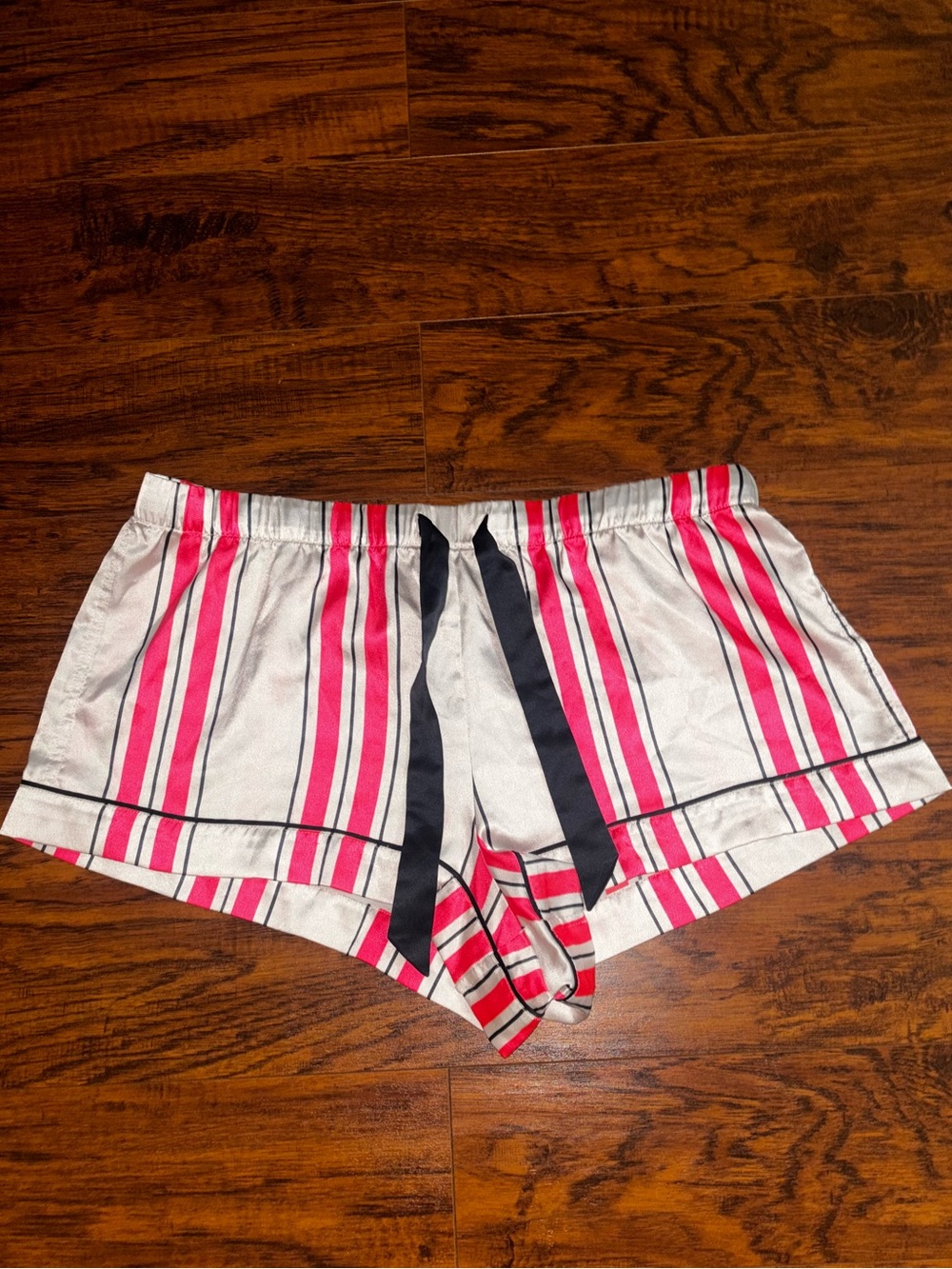 Victoria's Secret Satin Sleep Shorts Hot Pink White Black Striped Silky Pajamas
